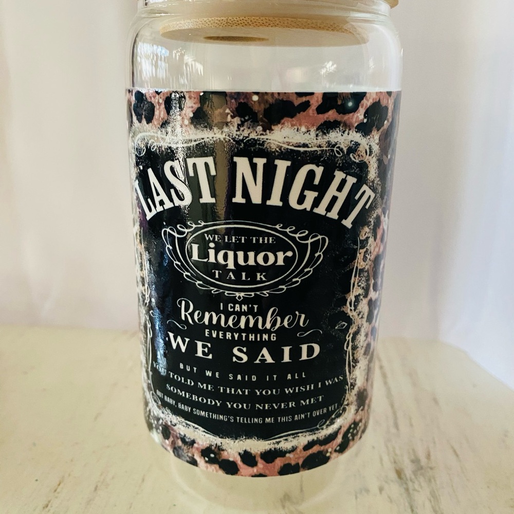 Leopard Print Drink Glass with Black and Pink Accents